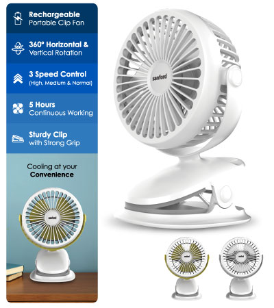 SANFORD RECHARGEABLE CLIP FAN SF6664PCF